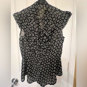 Forever 21 black and white button down top with ruffles, size M